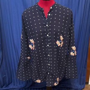 LOFT Navy Floral Blouse